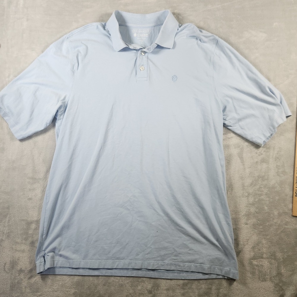 Coolibar Polo Shirt Men‎ Large Blue Performance Stretch UPF 50 Golf